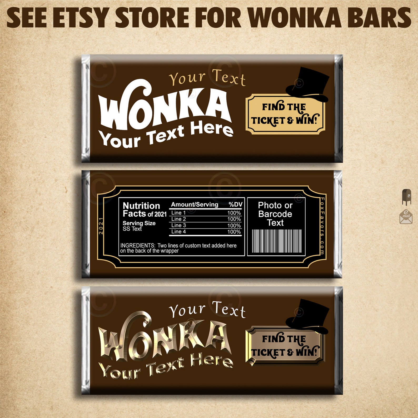 WONKA Bar Printable Chocolate Candy Miniature Wrappers Unique | Etsy