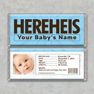 Custom Digital Download PERSONALIZED Birth Announcement Baby Announcement Candy Chocolate Bar Wrappers Your Photo Text Unique Gift Printable