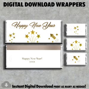 Instant Download Printable HAPPY NEW Year Chocolate Candy Bar Wrappers Unique Party Gift Favors Decorations Celebrate Decor FREE Miniatures