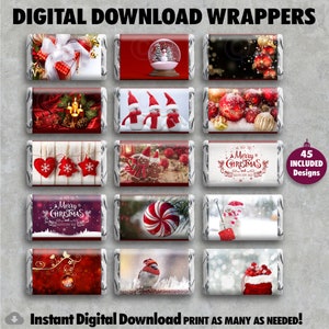 45 INSTANT DOWNLOAD CHRISTMAS Digital Photo Quality Paper Miniature Candy Bar Wrappers Unique Party Favors Happy Holidays Season's Greetings