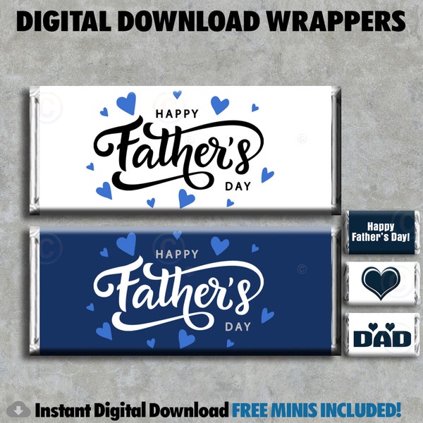 DIGITAL Father's Day Download Candy Bar Wrapper Printable Thoughtful Unique Gift Favor Dads Grandfathers Love Hearts Expecting FREE MINIS