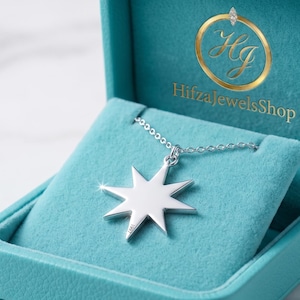 Silver 8-Point Star Pendant Necklace Minimalist Celestial Jewelry Dainty Charm