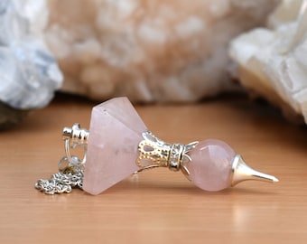 Rose quartz pendulum Pyramid crystal pendulum quartz pendulum dowsing pendulum chakra healing gemstone handmade pendulum