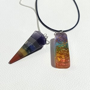 Combo Set Seven Chakra Crystal And Seven Chakra Healing Orgone Pendant Dowsing Pendulum Including Seven Crystal Types Natural Gift