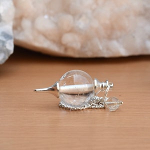 Pendulum, crystal pendulum dowsing sphere ball clear quartz pendulum handmade with 6 in chain