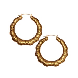 Hoop Earrings | Gold Faux Leather | Bamboo Hoop Earrings | Gold Lightweight and Airy Earrings | Rare Finds | Ideal For Your Special Events
