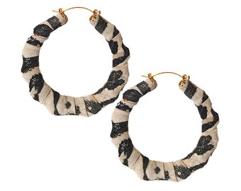 Black and White Bamboo Hoop Style Earrings | Bamboo Earrings | Hoop Earrings | Statement Earrings | White Hoops | 14kt Gold Filled | Hoops