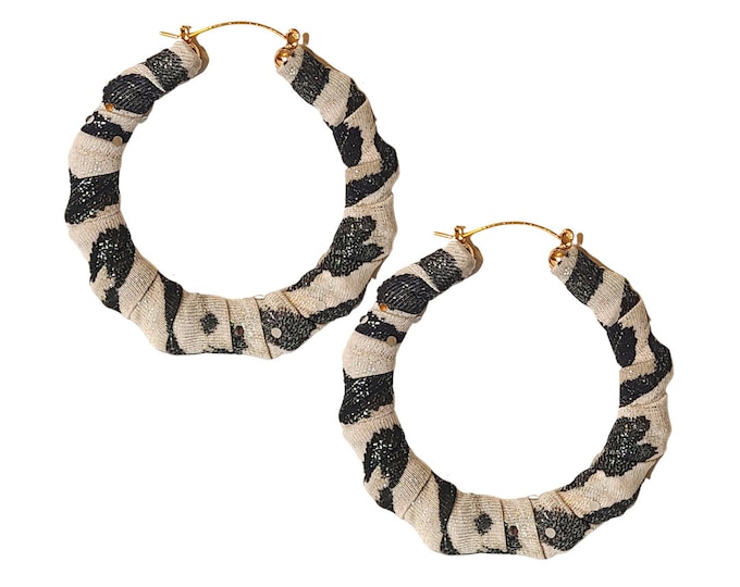 Black & White Sparkly Bamboo Hoops