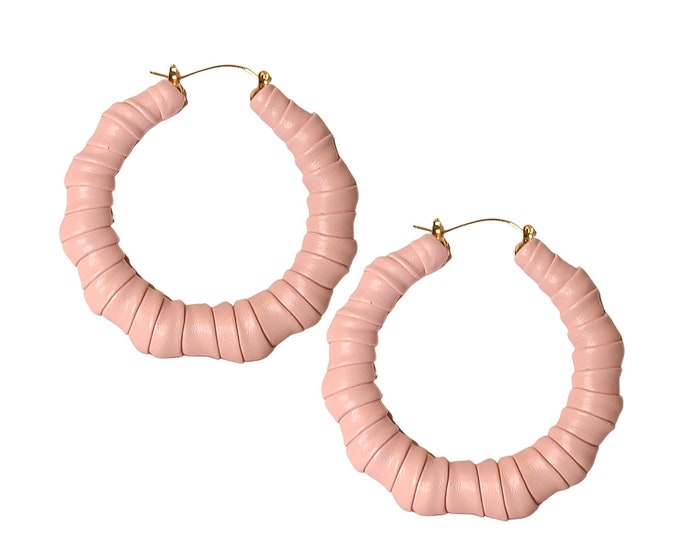 Blush Pink Faux Leather Bamboo Hoops