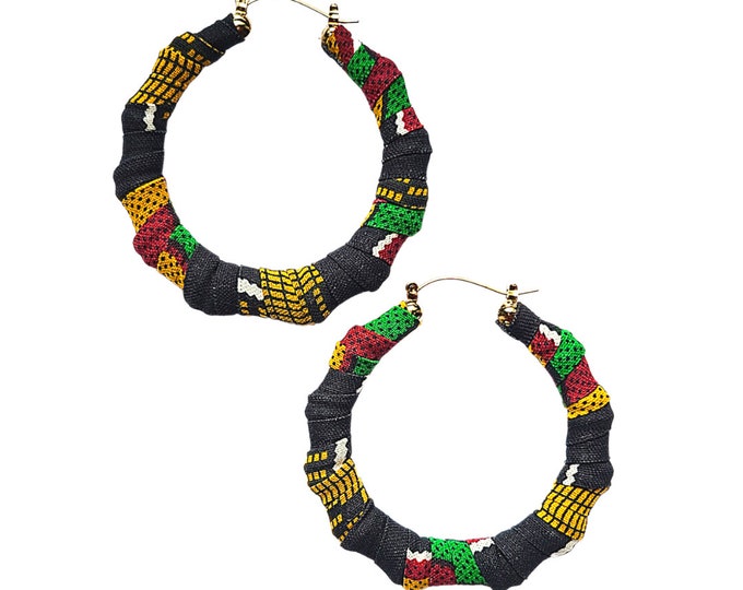 Ankara Black, Green & Yellow Hoopz