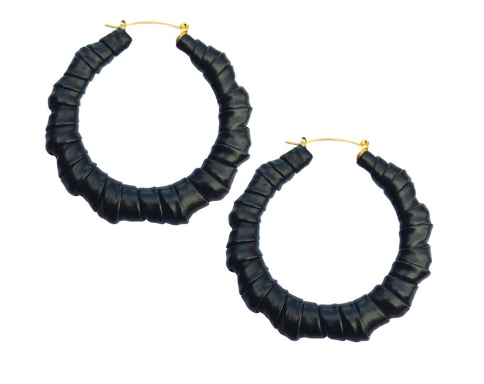 Black Patent Leather Bamboo Hoop Earrings