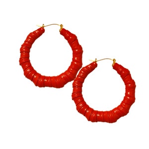 Hoop Earrings| Red Earrings | Bamboo Earrings | Lightweight and Bold | Conversation Starters | Rare and Unique | Gifts for Her | Handmade |