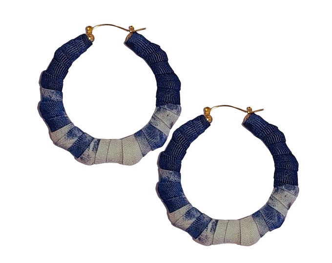 Tie-Dye Denim Blue Jean Bamboo Hoops