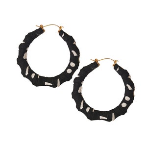 Hoop Earrings | Bamboo Hoop Earrings | Ankara Black and White | Fabric Wrapped| African Hoop Earrings | Fabric Covered | Ankara Cloth |