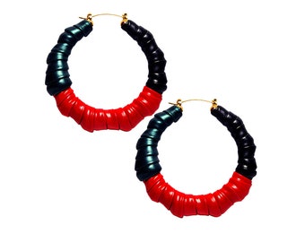 Red, Black & Green Faux Leather Hoopz Earrings | Black History Hoopz | Juneteenth | Bamboo Style Earrings | Black Queen