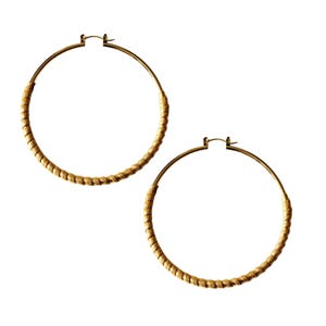 Hoop Earrings | Skinny Hoop Earrings | Gold Fabric Wrapped | Classic Round | Half Wrapped Earrings | Small to Jumbo | Fabric Wrapped | Gold
