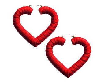 Heart Hoop Earrings | Lovely Addition to Your Outfit |  Lightweight and Unique | Hand-wrapped Hoops | Fabric Wrapped Hoop Earrings | Earring