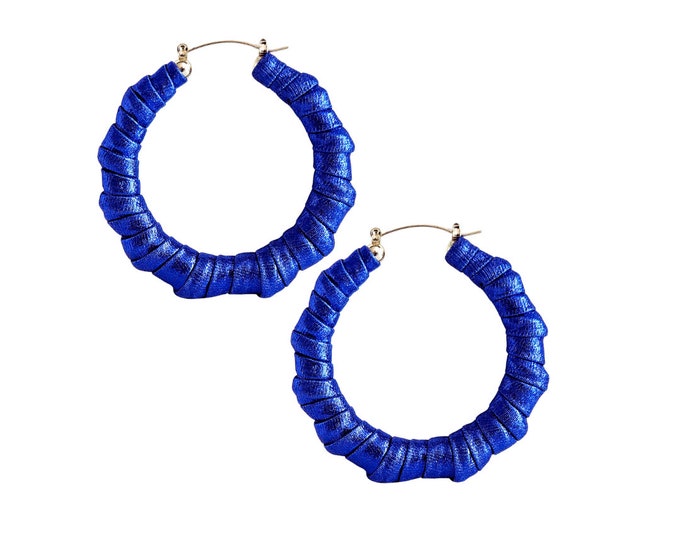 Electric Blue Metallic Bamboo Hoops