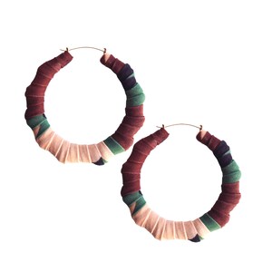 Hoop Earrings | Camouflage Earrings | Camo Print Hoop Earrings | Hand-wrapped Earrings | Army Fatigue Fabric | Bamboo Style | Green | Brown