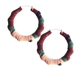 Hoop Earrings | Camouflage Earrings | Camo Print Hoop Earrings | Hand-wrapped Earrings | Army Fatigue Fabric | Bamboo Style | Green | Brown