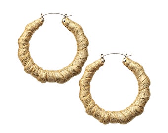Liquid Gold Hoops | Bamboo Style Earrings | Liquid Gold Material | Cute Earrings | Wrapped Bamboo Style Hoops | Vacation | Birthday Gifts