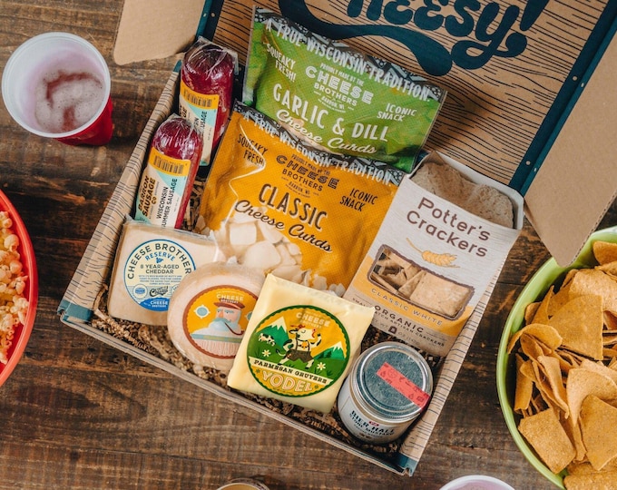 Cheese Brothers Game Day Wisconsin Cheese and Meat Gift Box | Includes assorted Goudas, Cheddar, Summer Sausage, Mustard and Crackers
