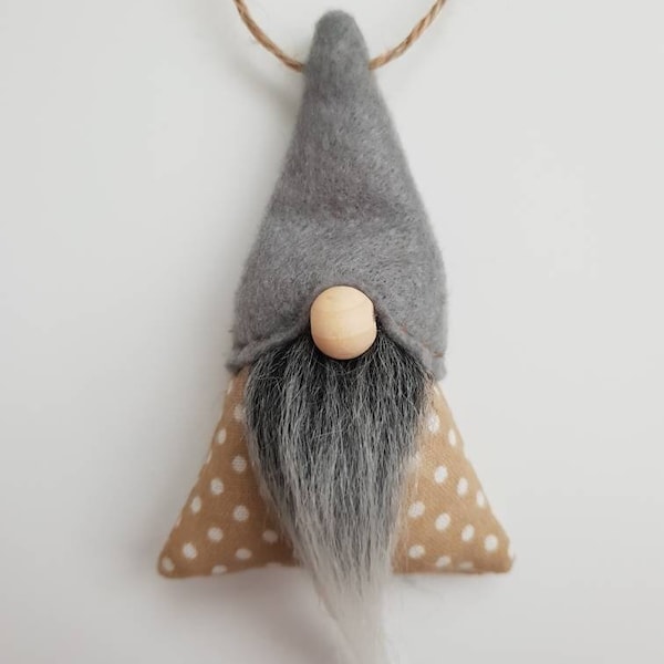 Mini Neutral Autumn Gnome Decoration - Beige / Grey Polkadot