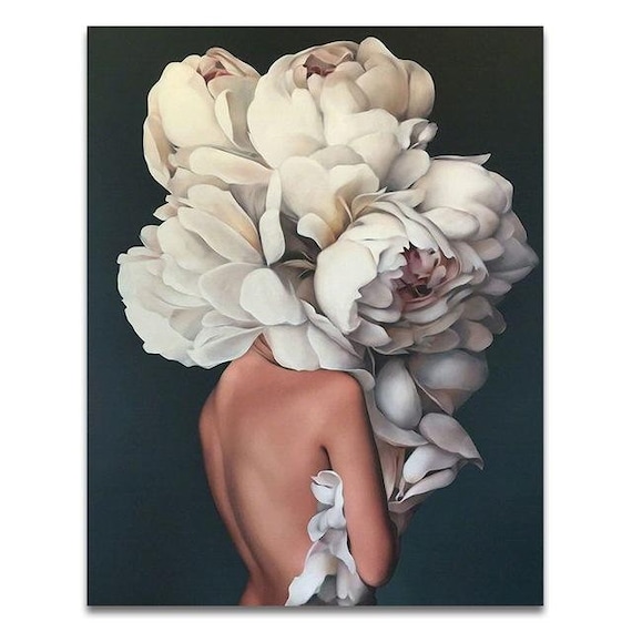Paint-by-Numbers Adults Kit: Mysterious Girl Portrait with White Flower - DIY Art Project