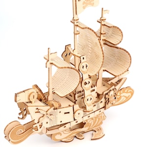 Wooden Pirate Ship 3D Puzzle - A Nautical Adventure for Kids and Adults!
