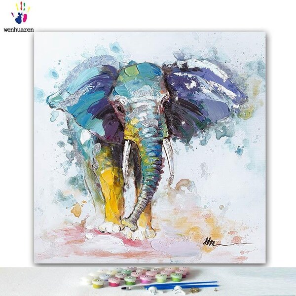 Kit de peinture par numéros : Éléphant abstrait bleu apaisant