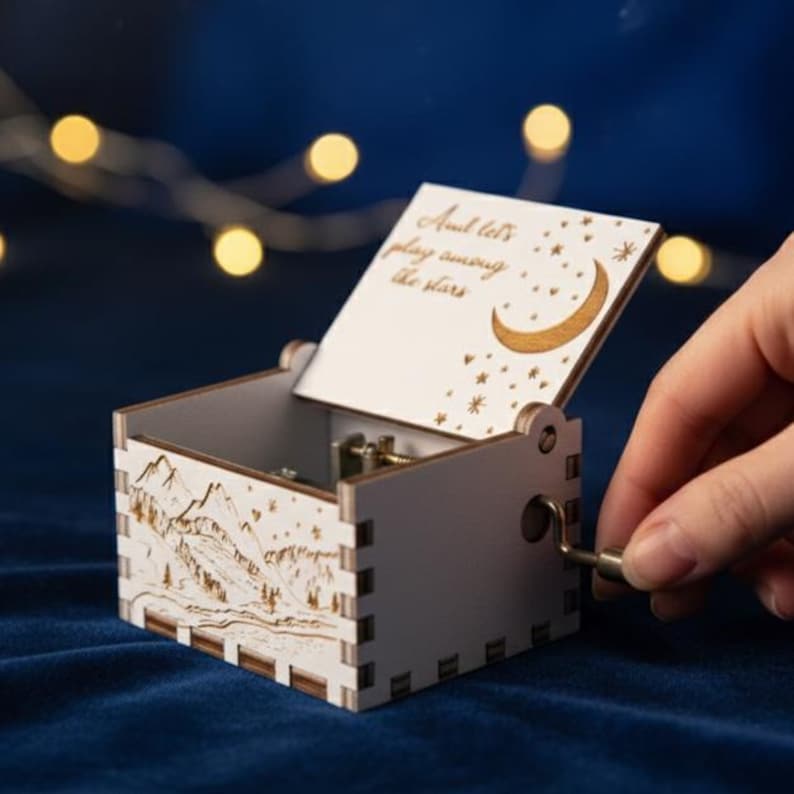 Personalized Fly Me to the Moon Music Box | Engraved Wooden Keepsake - Etsy