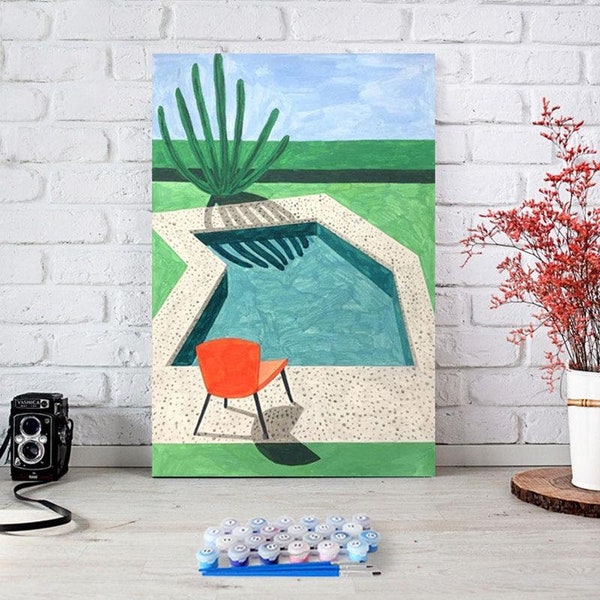 Painting by numbers kit: Tropical pool summer paradise