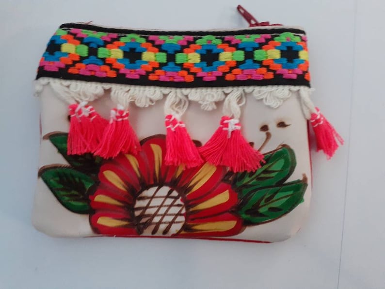 Coin Purse Colorfu End of the Year Sale Coin Pouch Leather coin Pouch Colorful Coin bag Purse Handpainted Leather Coin Bag Mexican coin
