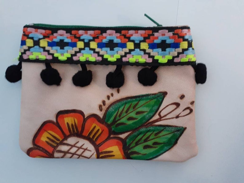Coin Purse Colorfu End of the Year Sale Coin Pouch Leather coin Pouch Colorful Coin bag Purse Handpainted Leather Coin Bag Mexican coin