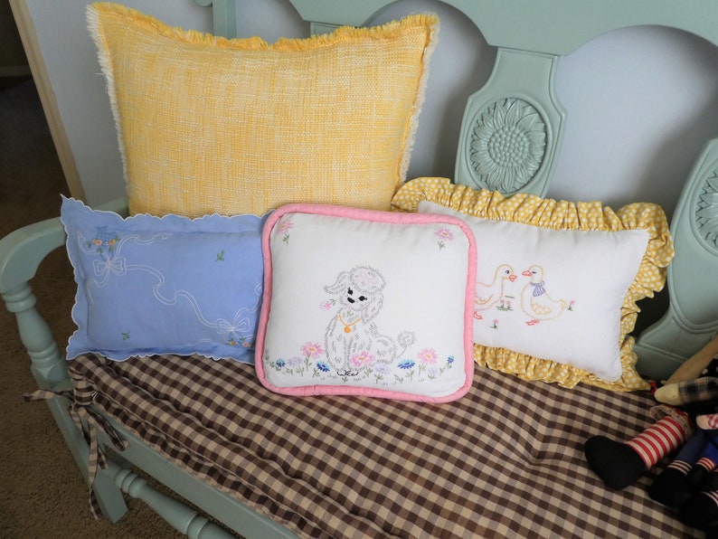 Vintage Linen Childs/nursery/accent Pillow Beautiful Blue Linen With