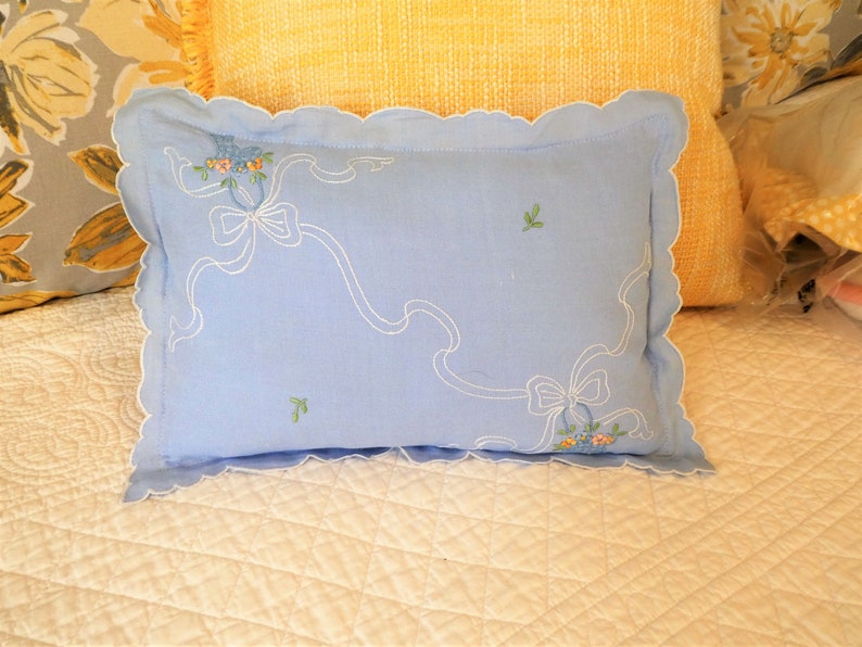 Vintage Linen Childs/nursery/accent Pillow Beautiful Blue Linen With