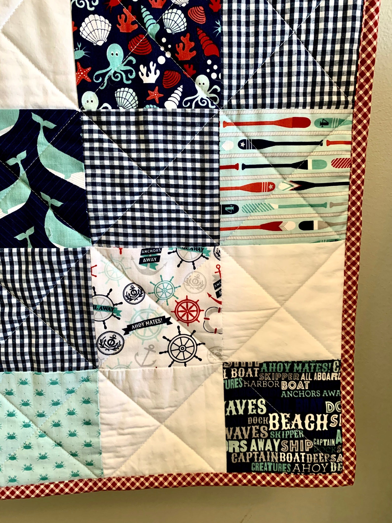 Childrens, Nursery, Toddler Bed Quilt, Lap Throw, Seaside, Ocean