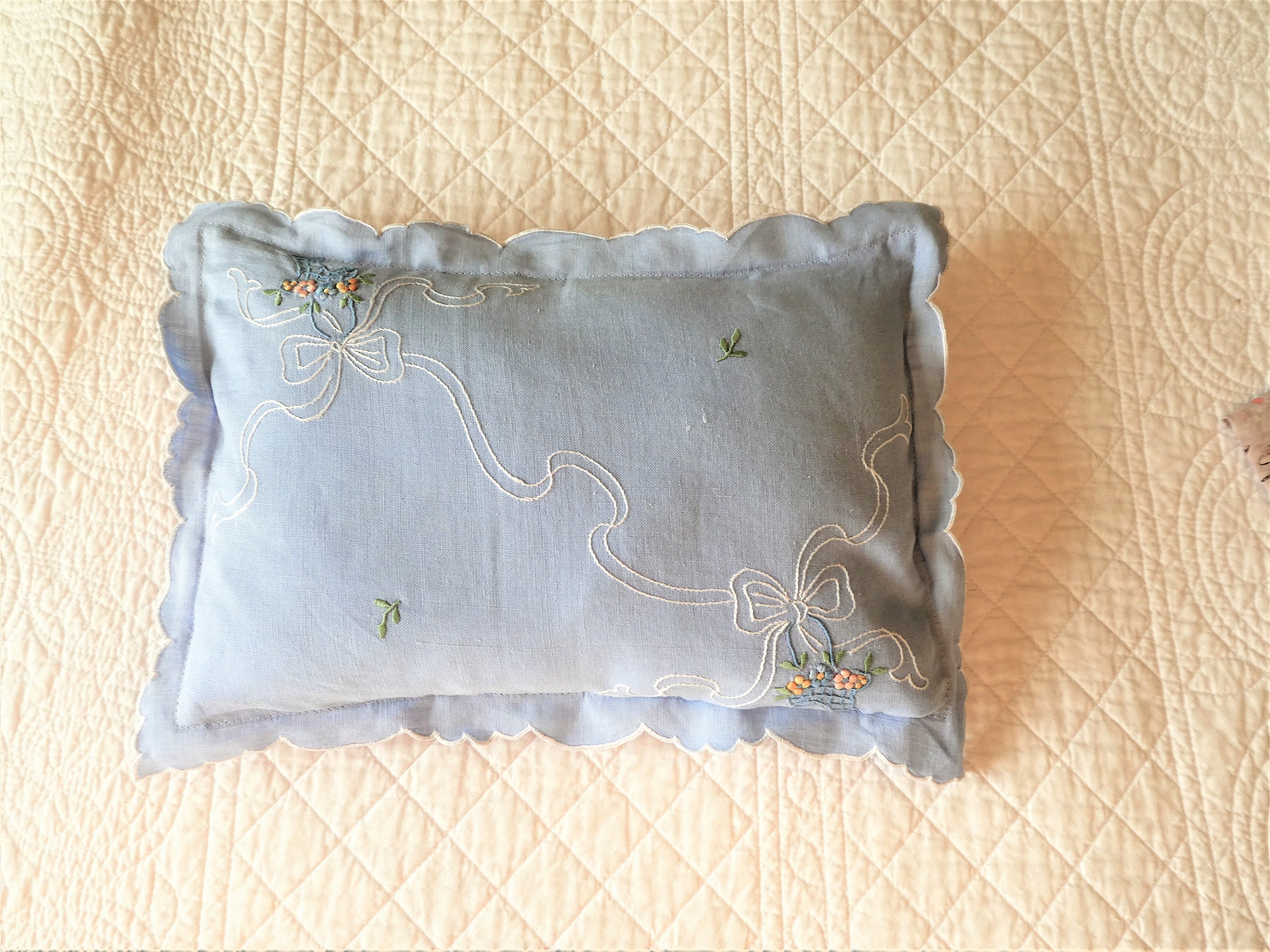 Vintage Linen Childs/nursery/accent Pillow Beautiful Blue Linen With
