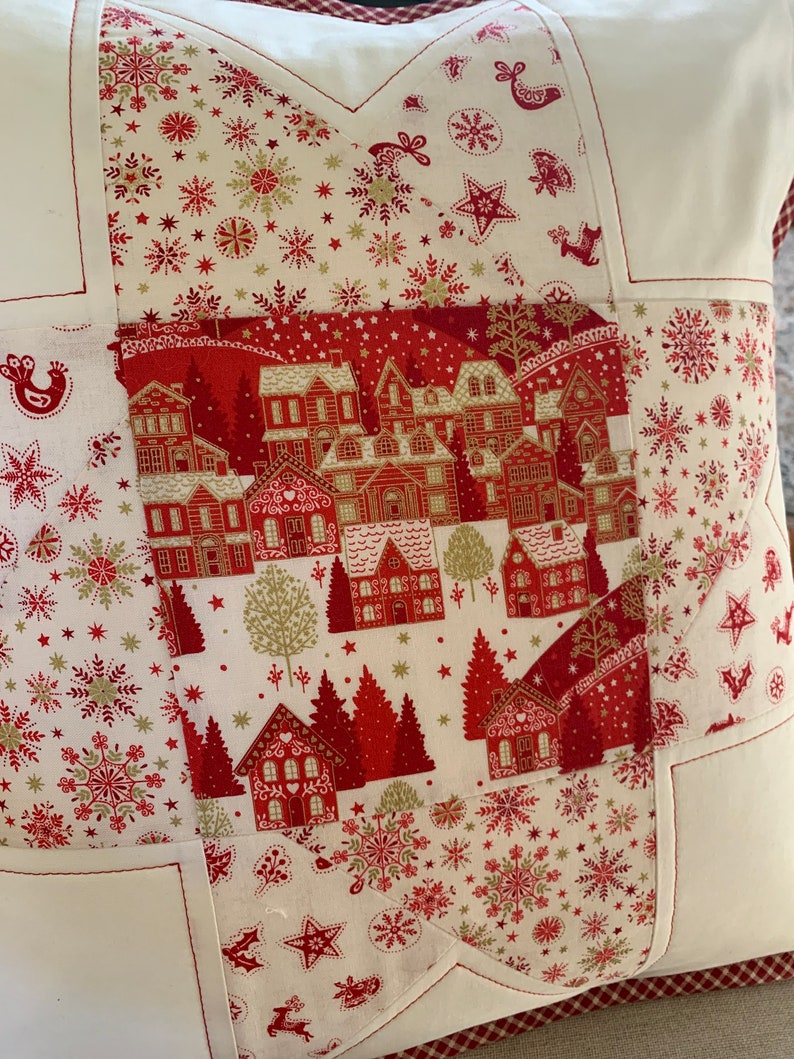 Scandinavian Patchwork Christmas Pillow Cover image 4