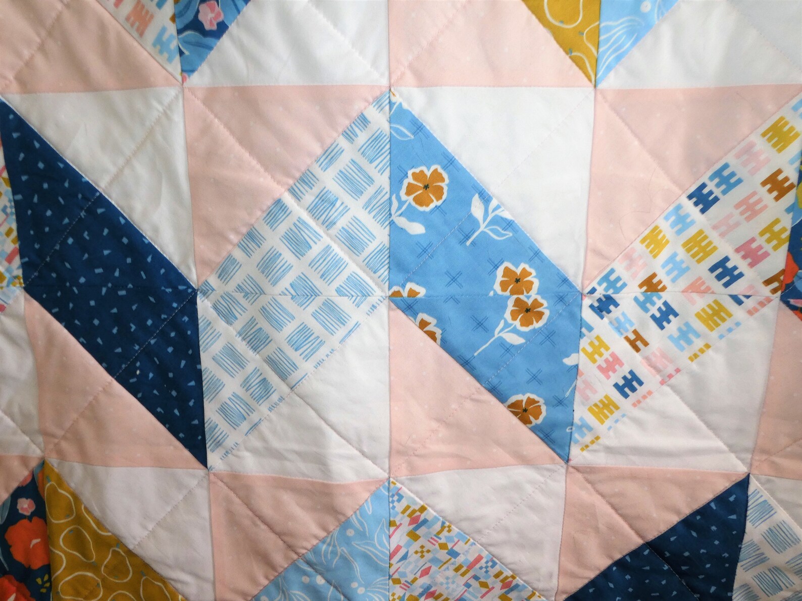 Childrens, Nursery, Toddler Bed Quilt, Herringbone, Floral, Pretty in