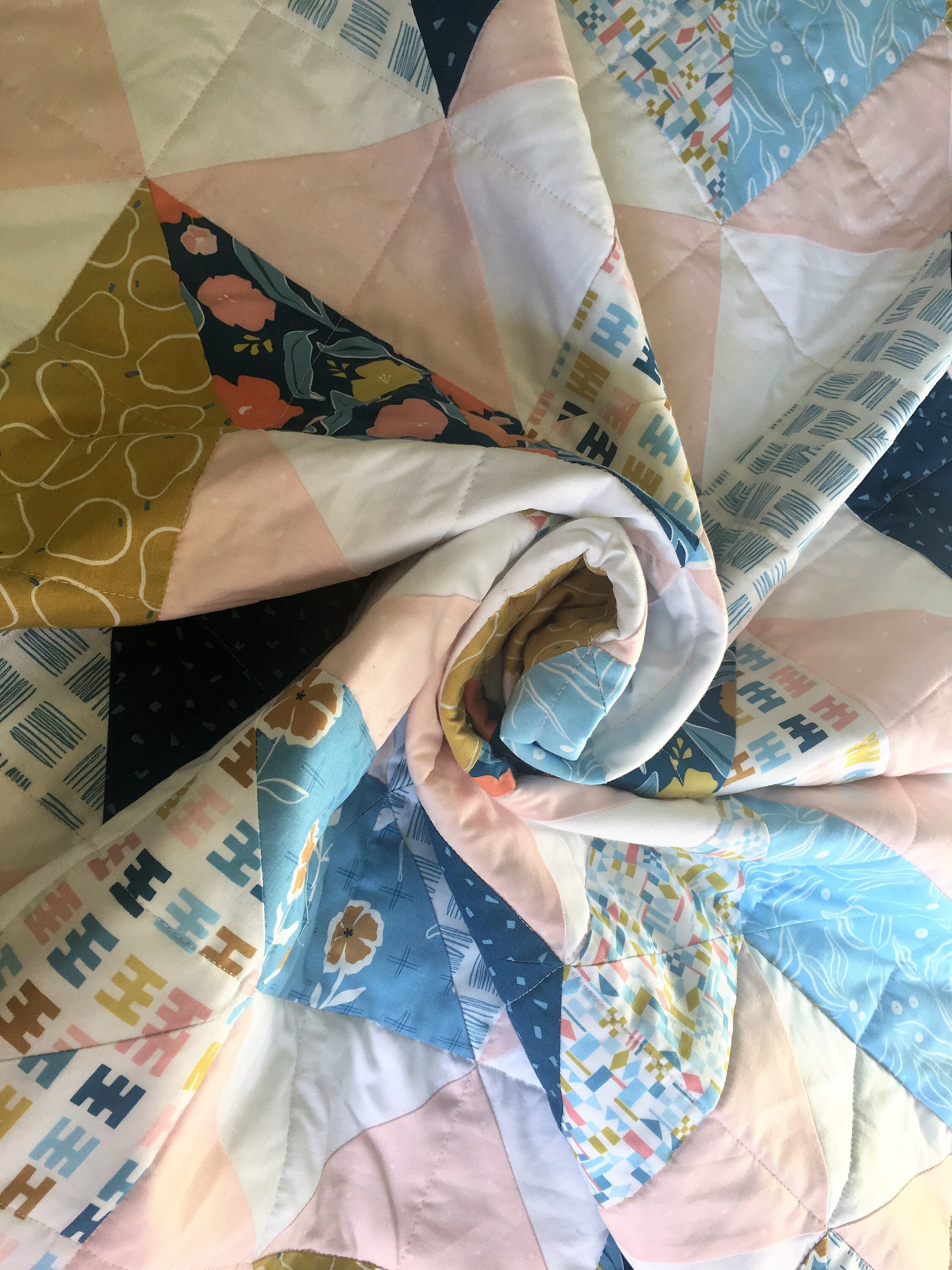 Childrens, Nursery, Toddler Bed Quilt, Herringbone, Floral, Pretty in