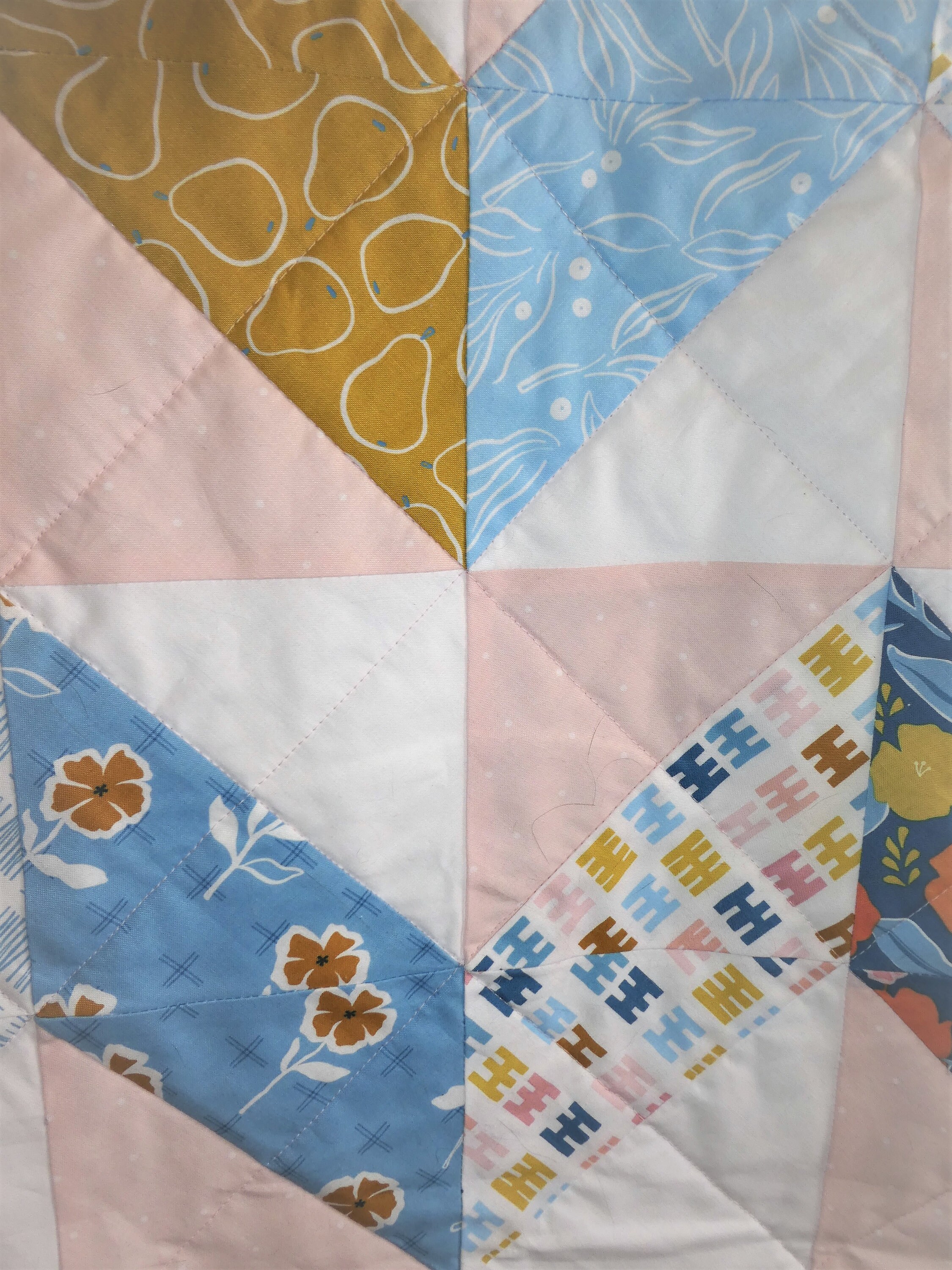 Childrens, Nursery, Toddler Bed Quilt, Herringbone, Floral, Pretty in