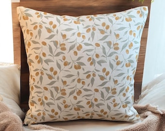 Linen Kumquat Pillow Cover: Cream, Gold & Green Accent Decor