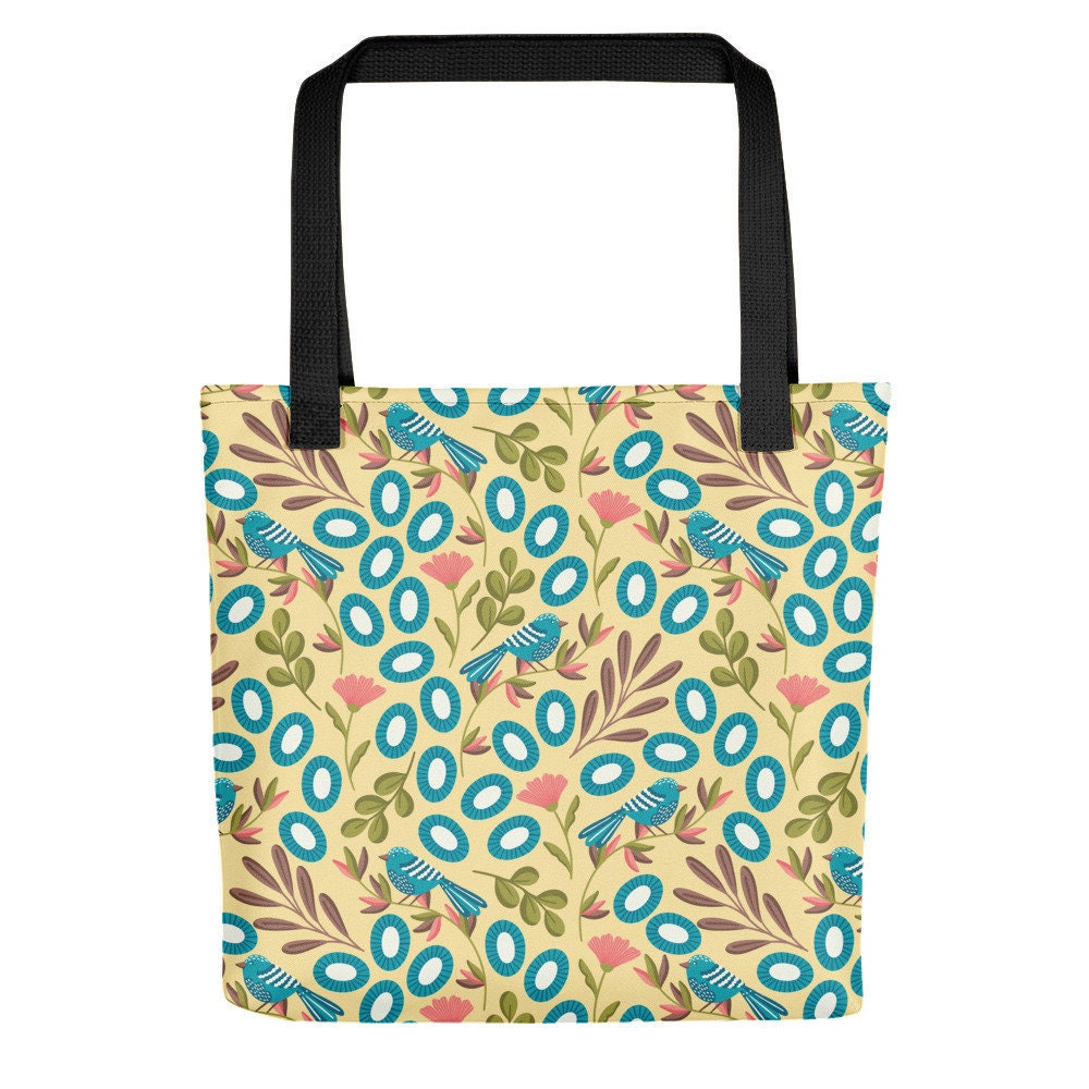 Blue Birds Tote Bag Bag With Bird Design Bird Pattern Etsy