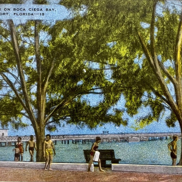 Vintage Florida Postcard Matted- Municipal Pier Boca Siena Bay Gulfport,FL