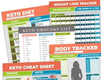 Keto Diet Printables Bundle: Keto Beginner Cheat Sheets, Low Carb Food List (PDF)