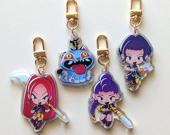 KPop Demon Hunters Keychains (Rumi, Mira, Zoey, Derpy the tiger and Sussy the bird)