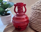 Midcentury Modern Burnt Red Beehive Shaped Glass Vase Glows!