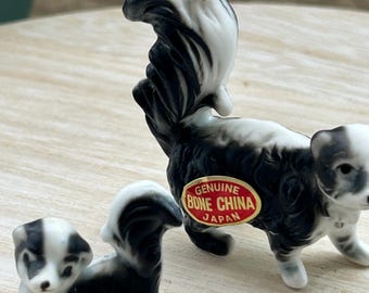 Vintage Miniature Skunk Family Figurines Bone China Made in