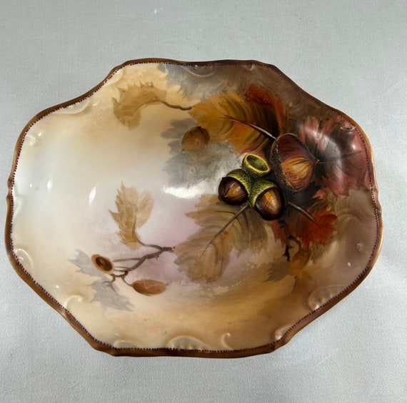 Nippon Morimura Handpainted Moriage Acorn Nut Dish Etsy